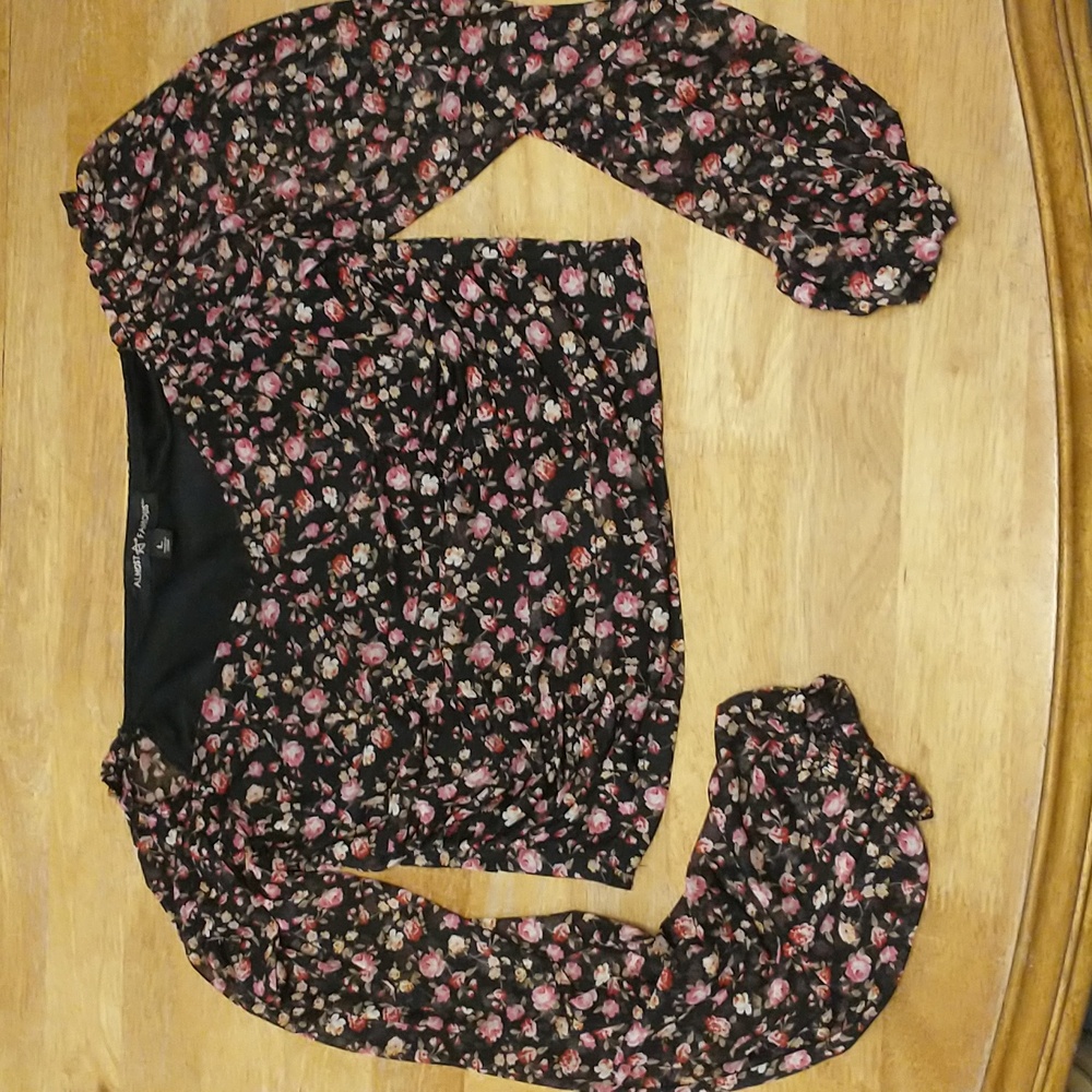 Almost Famous Cropped Ribbed Detail Puffer Balloon Sleeve Off Shoulder Size L